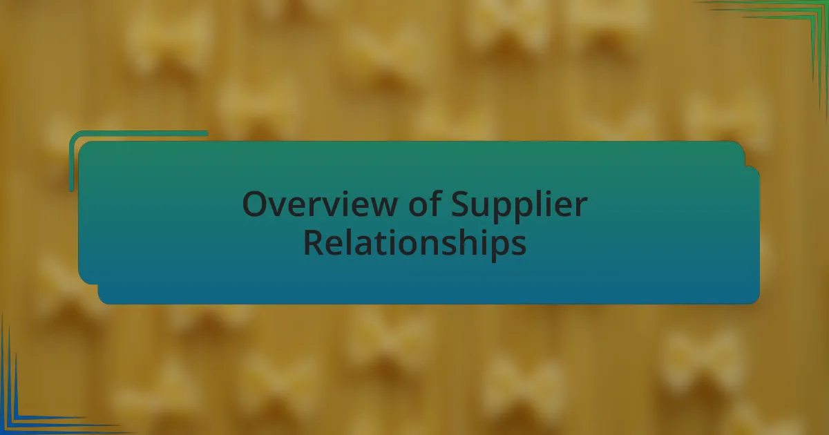 Overview of Supplier Relationships